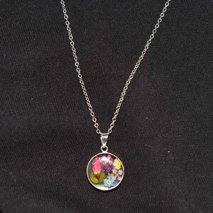 Mexico ATI Silver Blown Glass Encased Flowers 18" Stunning Statement Necklace